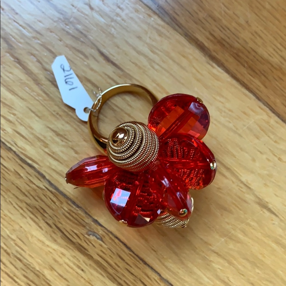 NWT Kate Spade ♠️ Gold & Red Orange Cocktail Ring. Size 7. - Picture 2 of 13
